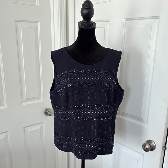 R&M Richards Dark Navy Embellished Evening Top - Picture 9 of 12